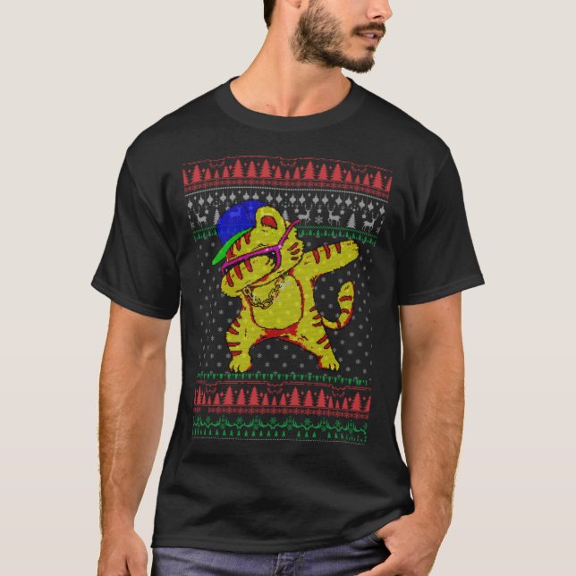 Suéter feio de Natal Dabbing Dance cat (Frente)