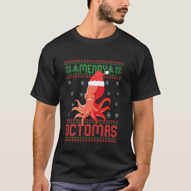 Suéter feio de Natal engraçado do polvo Alegre Oct (Frente)