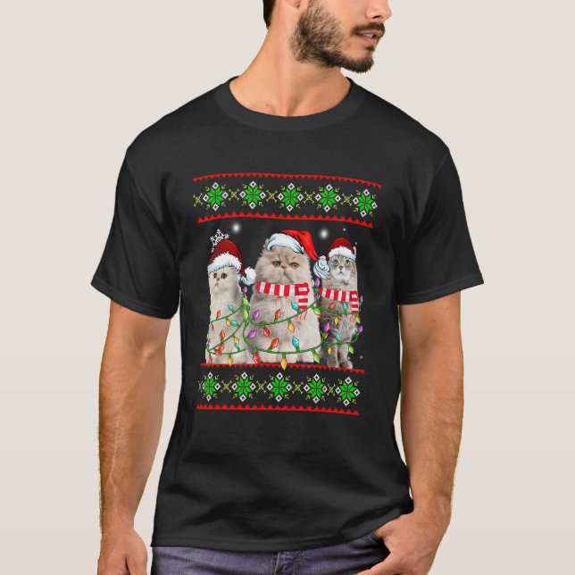 Suéter Feio de Natal para Gato com Chapéu de Papai (Frente)