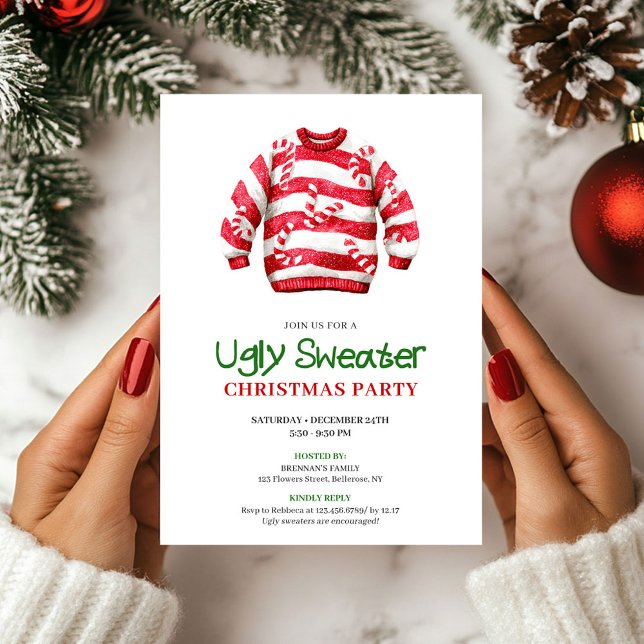 Suéter Feio e Divertido de Natal Convite de Design (Trendy Funny Ugly Sweater Xmas Invite Design)