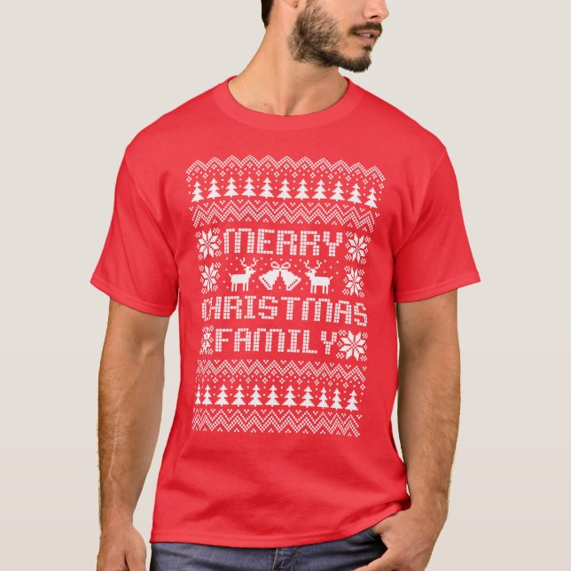 Suéter feio Família Feliz Natal branca (Frente)