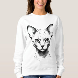 Suéter feminino com esboço de gato Devon Rex