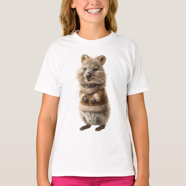 Suéter Marrom Quokka Sorridente Crianças (Frente)