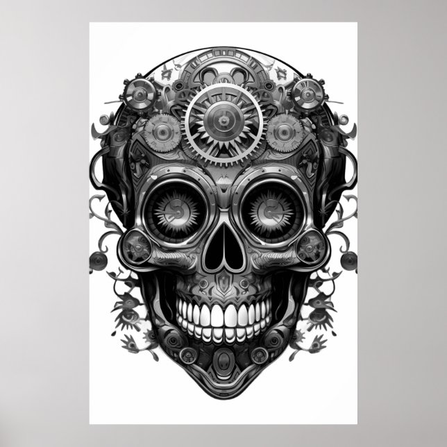 Sugar Skull Black + White Image on a Wall Poster (Frente)