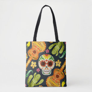 Sugar Skull e Guitars Dia de Muertos Bolsa Tote