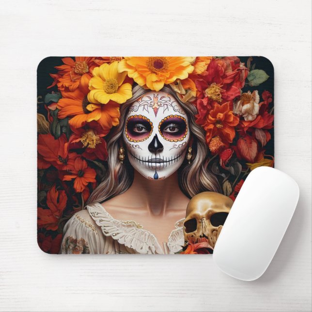 Sugar Skull Lady Mousepad (Com mouse)