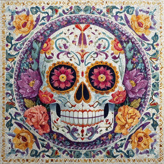 Sugar Skull Mosaic Day Of The Dead Ceramic Tile (Criador carregado)