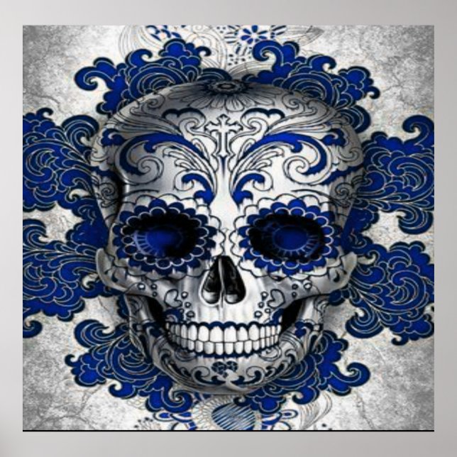 Sugar Skull Poster In Blue (Frente)