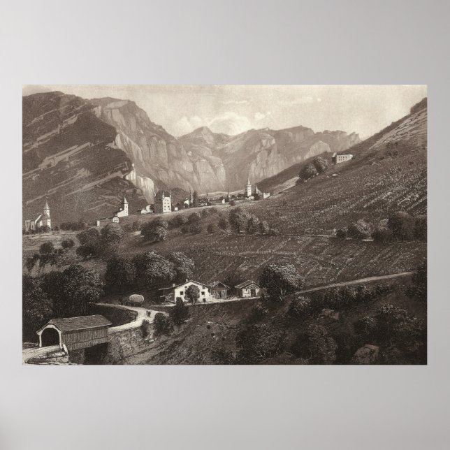 Suiça de Leuk / Loèche de Antique Impressão (Frente)