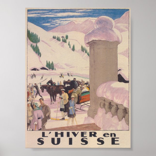 Suiça na Poster da Viagens vintage de inverno (Frente)