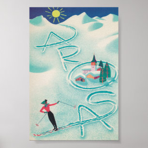 Suiça Retro Vintage Ski Poster de Arosa