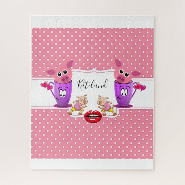 Suínos Rosa-Polkadot, quebra-cabeça (Vertical)