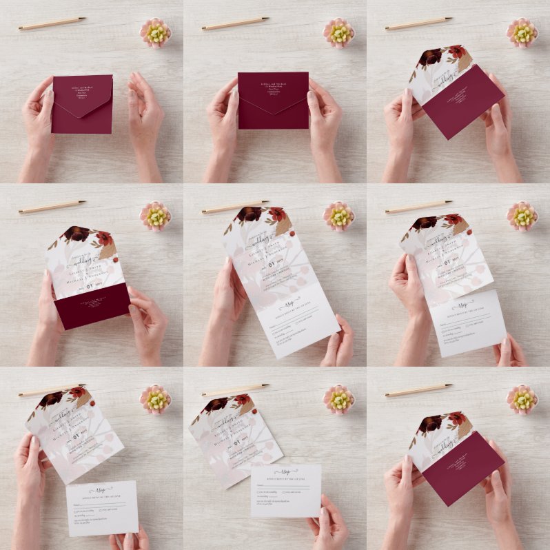 Suíte de Casamento Floral Terracotta Burgundy Verm