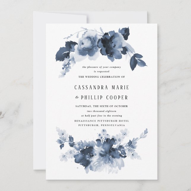 Suite de Convite para Casamento Blue Watercolor (Frente)