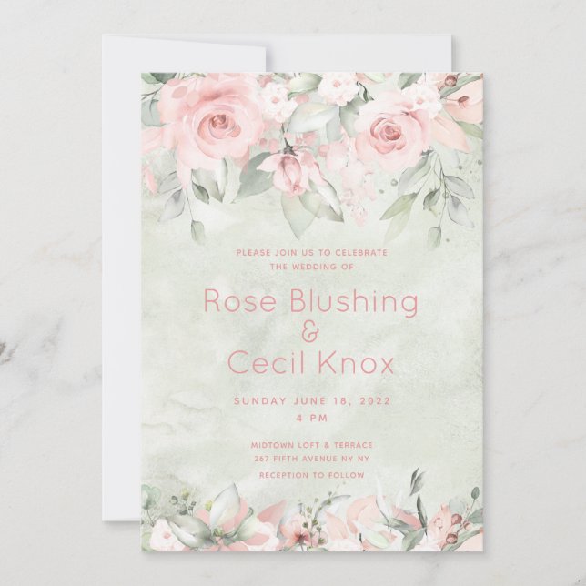 Suite de Convite para Casamento de Rosas Blushing (Frente)