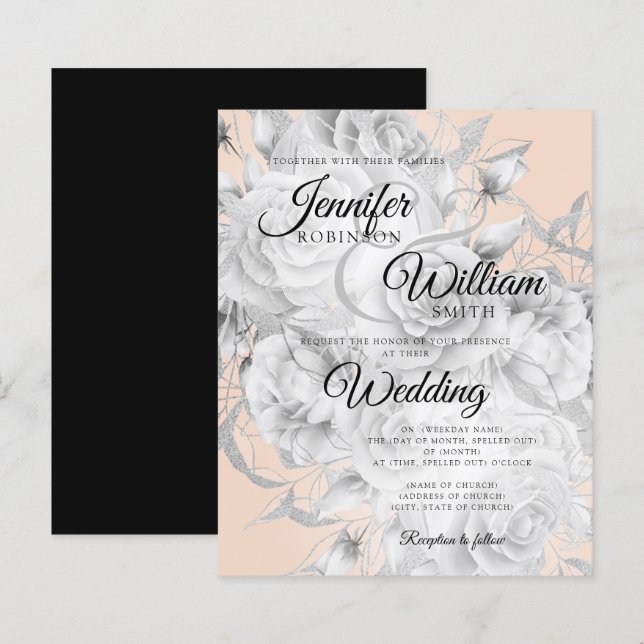 Sumário de Casamento Floral de Orçamento Silver e  (Frente/Verso)