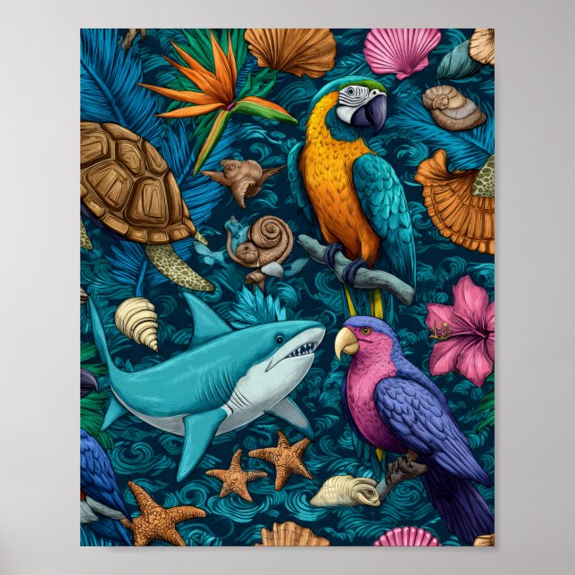 Summer Animals Beach Pattern Poster Gift (Frente)