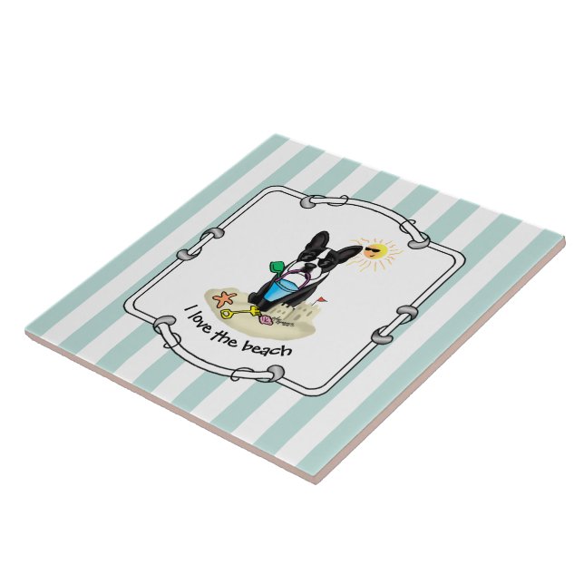Summer Beach Boston Terrier Dog (preto) Cute (Lateral)