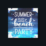Summer Beach Party | Impressão de Canvas de Aquare<br><div class="desc">Obtenha a sua impressão especial com fundo azul de pincel azul profundo com cor d'água e roteiro decorativo personalizado "festa de praia de verão"</div>