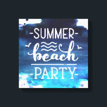 Summer Beach Party | Impressão de Canvas de Aquare<br><div class="desc">Obtenha a sua impressão especial com fundo azul de pincel azul profundo com cor d'água e roteiro decorativo personalizado "festa de praia de verão"</div>