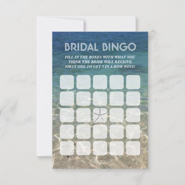 Summer Beach Starfish 5x5 Bridal Bingo Cards (Frente)