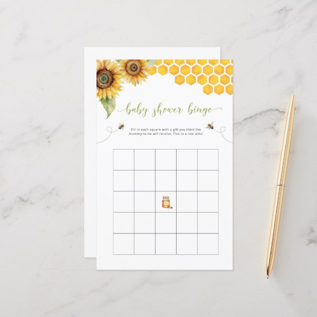 Summer Bingo Sunflower E Honey Chá de fraldas Game (Frente/Verso In Situ)