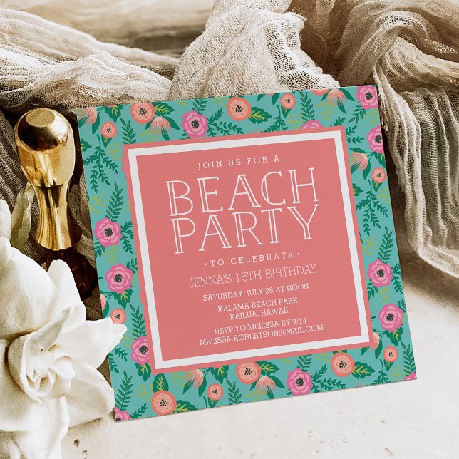 Summer Blooms Beach Convite de festas (Criador carregado)