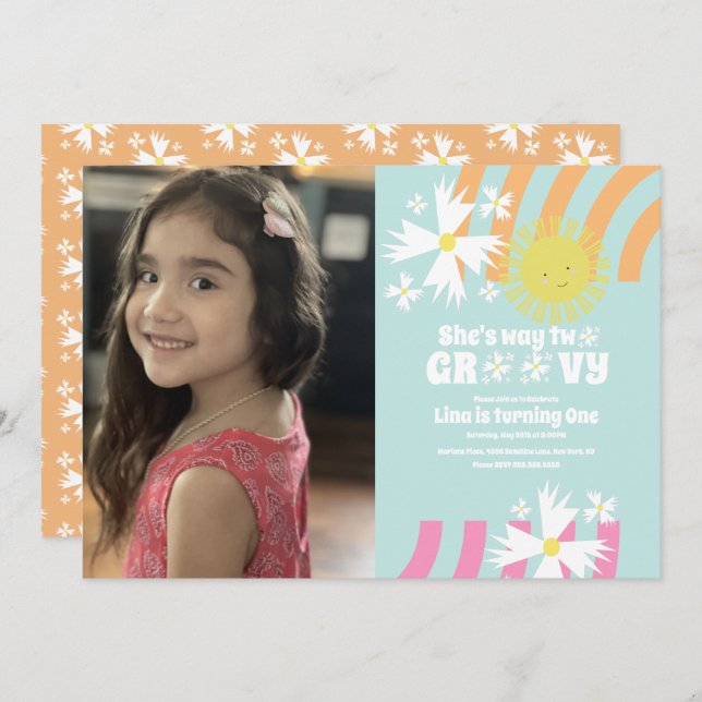 Summer Daisy Flower Retro Way 2 Groovy Foto (Frente/Verso)