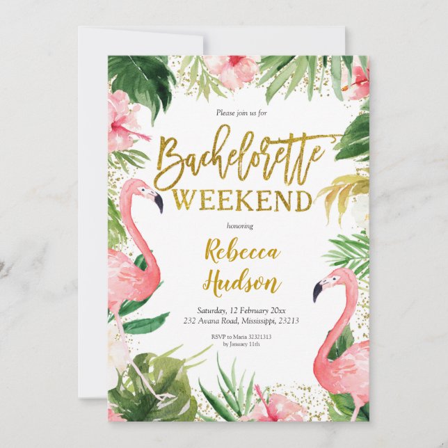 Summer Flamingo Bachelorette Convite para Fim de S (Frente)
