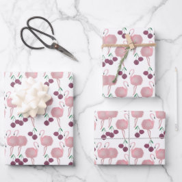 Summer Flamingo Cherries Pintou Aquarela Pintada À