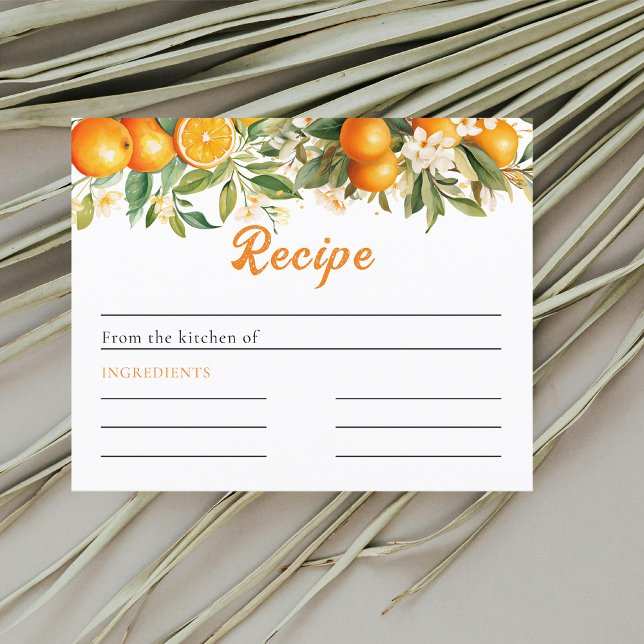 Summer Floral Orange Bridal Shower Recipie Card (Criador carregado)