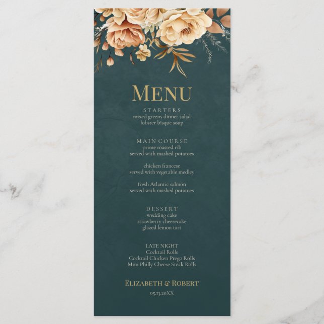 Summer Forest Witch Teal Wedding Menu (Frente)