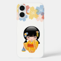 Summer Kokeshi Doll Yellow Kimono Geisha Girl
