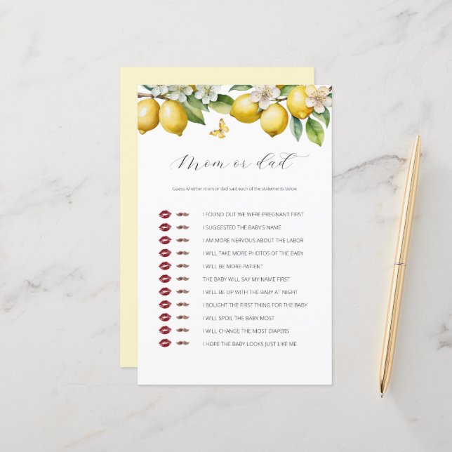 Summer Lemon Citrus Mãe Ou Jogo De Chá de fraldas  (Frente/Verso In Situ)