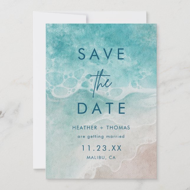 Summer Ocean Blue Beach Elegance Save the Date (Frente)