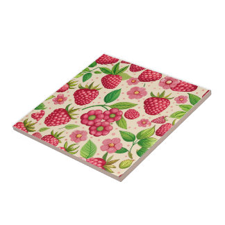 Summer Raspberry Garden Botanical Fruit Pattern