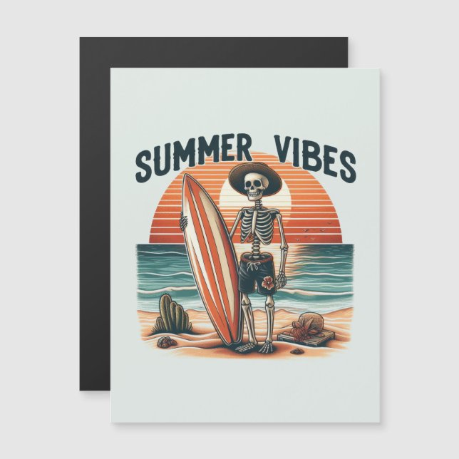 Summer Vibes Skeleton Surfer Sunset Beach Design (Frente/Verso)