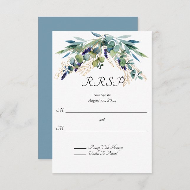 Summer Watercolor Eucalyptus Floral Wedding RSVP (Frente/Verso)