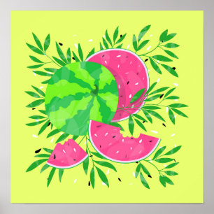 Summer Watermelon Branch Bright Poster tropical