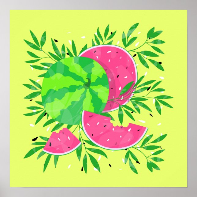 Summer Watermelon Branch Bright Poster tropical (Frente)
