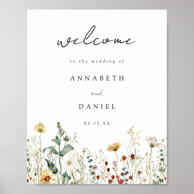 Summer Wildflower Field Wedding Welcome Poster (Frente)
