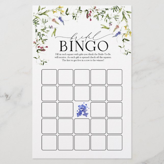Summer Wilflower Watercolor Bridal Bingo (Frente)