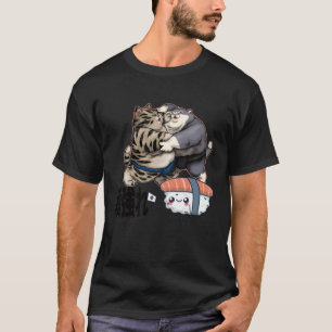 Sumo Cats Luta por Sushi Kawaii - Camisa Japonesa