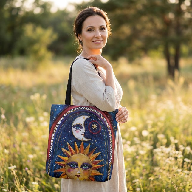 Sun and Moon Tote Bag with Vibrant Celestial Art (Criador carregado)