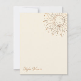 Sun Celestial Dourada e Lua no Cartão de Nota de M