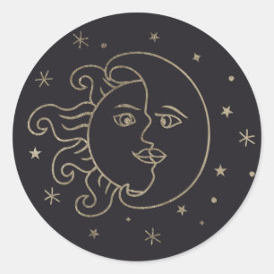 Sun e etiqueta da folha Dourado da lua