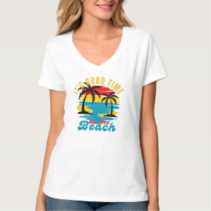 Sun é Good Time na camiseta Praia V-Neck