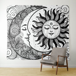 Sun Moon e Stars Tapeçaria Pintura Celestial
