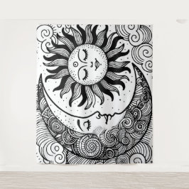 Sun Moon e Stars Tapeçaria Pintura Celestial