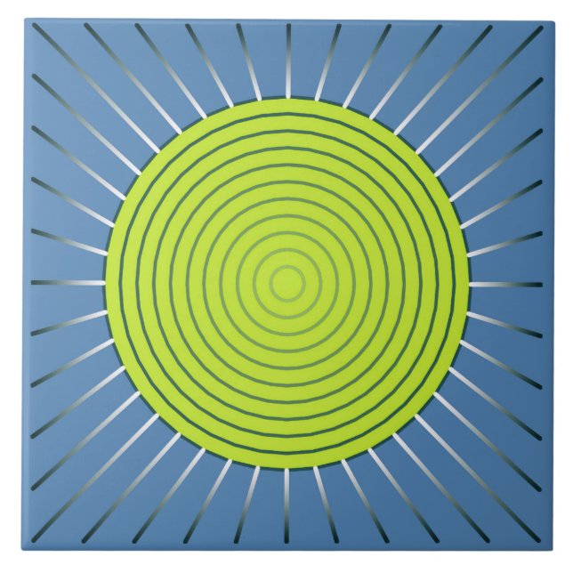 Sunburst Geométrico Moderno - Limão e Azul Denim (Frente)